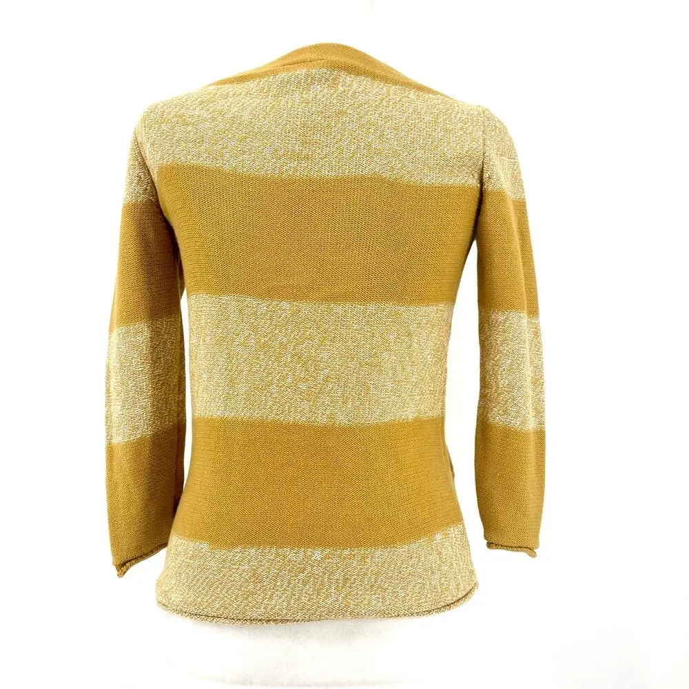 Tory Burch Women’s XS Gold Yellow Striped Cotton Pullover Sweater Pockets Button